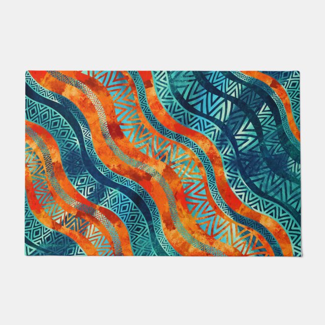 Wavy Tribal Ethnic Boho Patroon Deurmat (Voorkant)