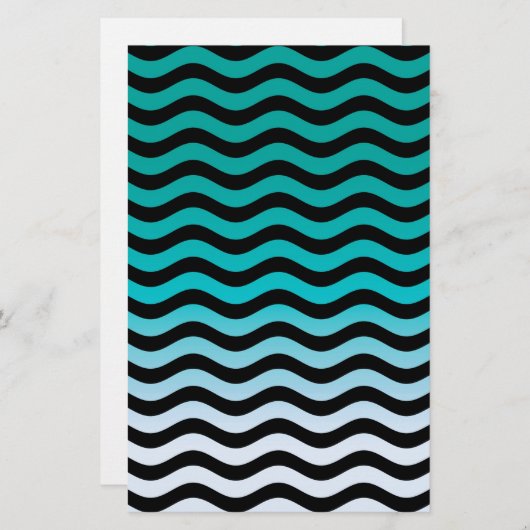 Wavy Turquoise Stripes Pattern Briefpapier (Voorkant / Achterkant)