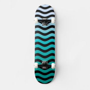 Wavy Turquoise Stripes Skateboard