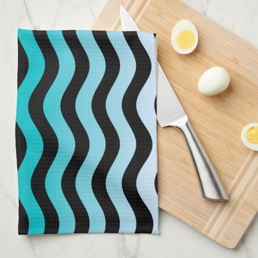 Wavy Turquoise Stripes Theedoek (Quarter Fold)