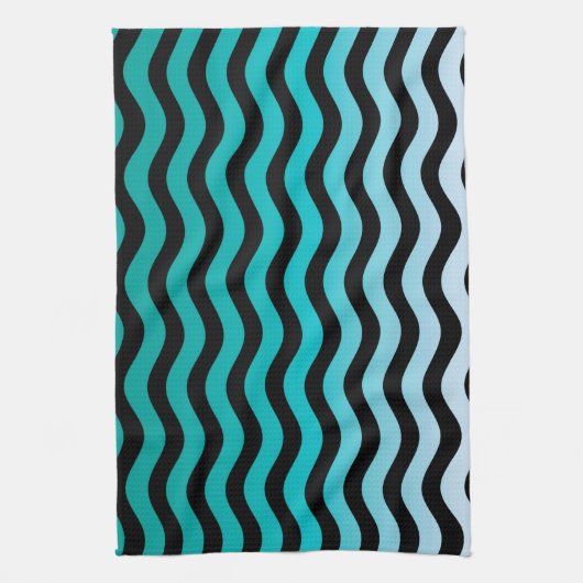 Wavy Turquoise Stripes Theedoek (Verticaal)