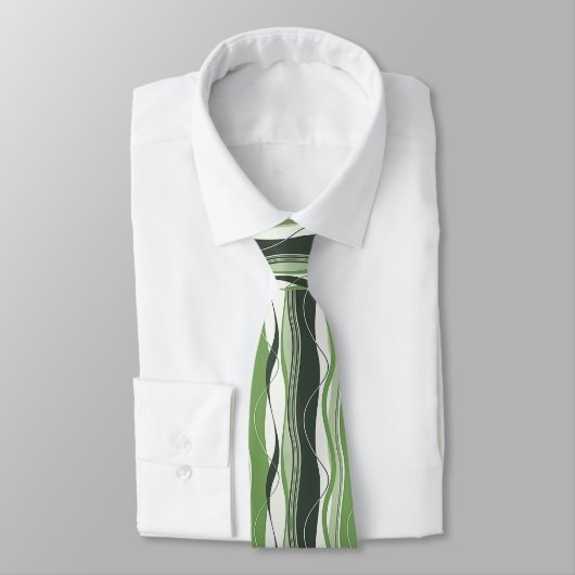 Wavy Vertical Stripes Green & White Stropdas (Gebonden)