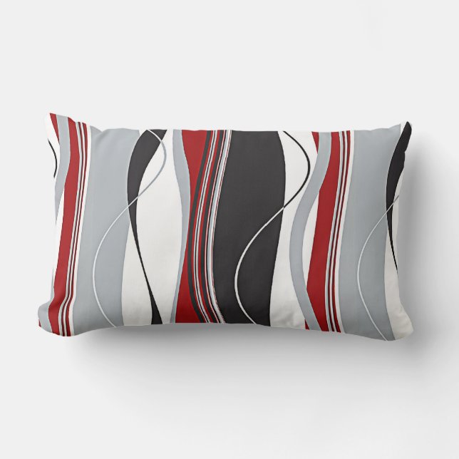 Wavy Vertical Stripes Red Black White en Grey Kussen (Voorkant)