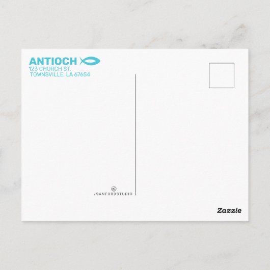 Wavy Waters Jesus Fish Briefkaart (Achterkant)