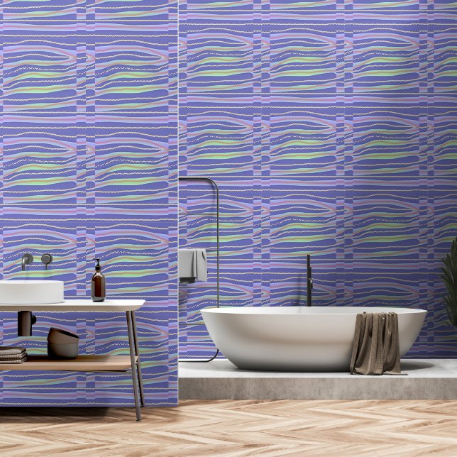 Wavy Waves Blue Behang (Badkamer)