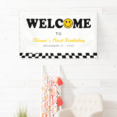 Wavy Yellow Preppy Smile Boy 1e Verjaardag Welkom Spandoek (Insitu)