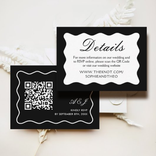 Wavy Zwart-wit Wedding Details Qr Code Informatiekaartje
