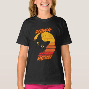 Wawa Meow Retro zonsondergang T-shirt