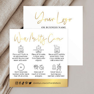 Wax Melts Safety Guide White & Gold Logo Kaart Vierkante Visitekaartje