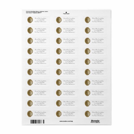 Wax Monogram Adresetiketten - Script C Etiket (Full Sheet)