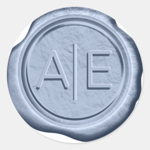 Wax Seal Bruiloft Accent Initialen Cadet Blauw ID5 Ronde Sticker