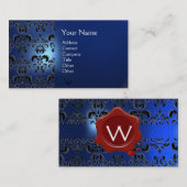 WAX SEAL DAMASK MONOGRAM blue Visitekaartje (Voorkant / Achterkant)