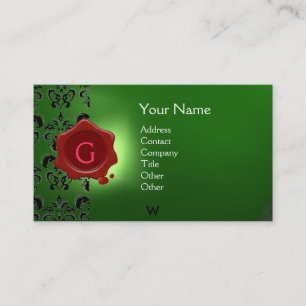 WAX SEAL DAMASK MONOGRAM green Visitekaartje