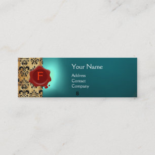 WAX SEAL DAMASK PARCHCHMENT MONOGRAM blue Mini Visitekaartje