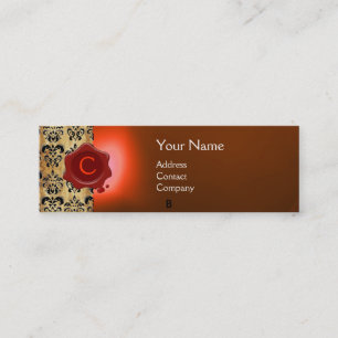 WAX SEAL DAMASK PARCHMENT MONOGRAM oranje Mini Visitekaartje