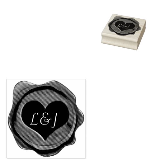 Wax Seal HEART + uw monogram Rubberstempel (Gestempeld)