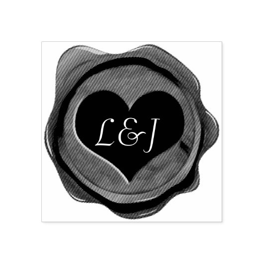 Wax Seal HEART + uw monogram Rubberstempel (Afrduk)