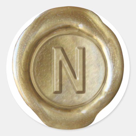 Wax Seal Monogram - Goud - Bold N - Ronde Sticker (Voorkant)