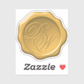 Wax Seal Monogram Goud Gele Kalligrafie Bruiloft Sticker (Vel)