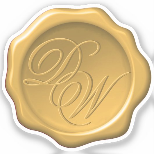 Wax Seal Monogram Goud Gele Kalligrafie Bruiloft Sticker (Voorkant)