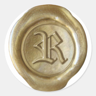 Wax Seal Monogram - Goud - Oud Engels - Letter R Ronde Sticker