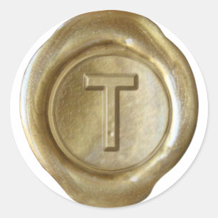 Wax Seal Monogram - Goud - Vet T - Ronde Sticker