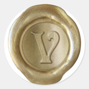 Wax Seal Monogram - Goud - Victoriaans V - Ronde Sticker
