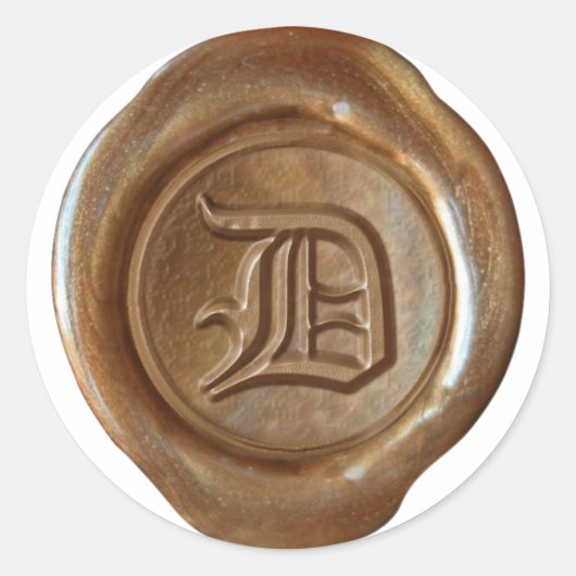 Wax Seal Monogram - Koper - Oud Engels - D Ronde Sticker (Voorkant)