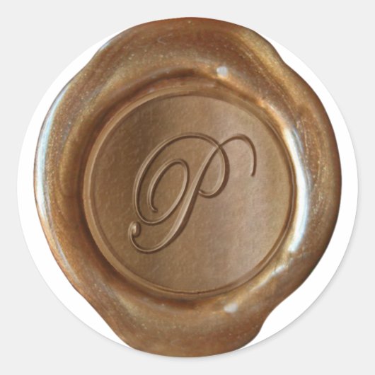 Wax Seal Monogram - Koper - Script P - Ronde Sticker (Voorkant)