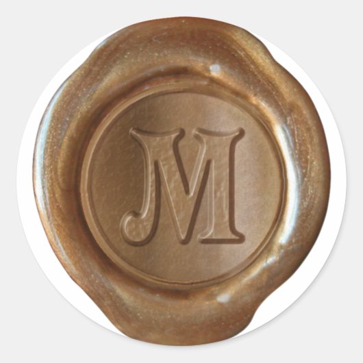 Wax Seal Monogram - Koper - Victoriaans M - Ronde Sticker (Voorkant)
