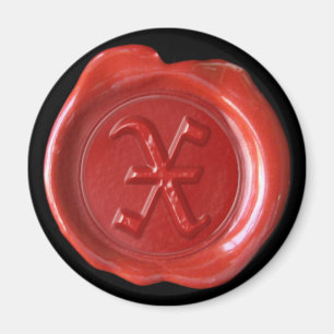 Wax Seal Monogram Magnet - Rood - Oud Engels - Magneet