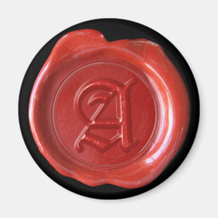 Wax Seal Monogram Magnet - Rood - Oud Engels - Magneet