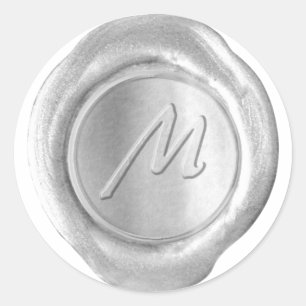 Wax Seal Monogram - Zilver - Artistieke stijl M - Ronde Sticker