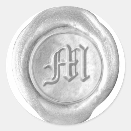 Wax Seal Monogram - Zilver - Oude Engelse M - Ronde Sticker (Voorkant)