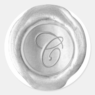 Wax Seal Monogram - Zilver - Script C - Ronde Sticker