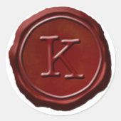 Wax Seal Red Monogram K Initiaal Ronde Sticker (Voorkant)