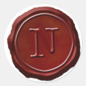 Wax Seal Red Monogram N Initiaal Ronde Sticker (Voorkant)