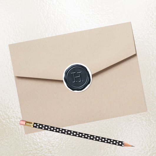 Wax Seal Silver Blue Monogram H-Initiaal Ronde Sticker