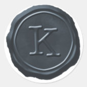Wax Seal Silver Blue Monogram K Initiaal Ronde Sticker (Voorkant)