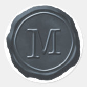 Wax Seal Silver Blue Monogram M Initiaal Ronde Sticker (Voorkant)