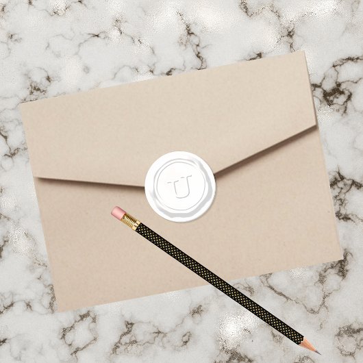 Wax Seal Wit Monogram U Initiaal Ronde Sticker