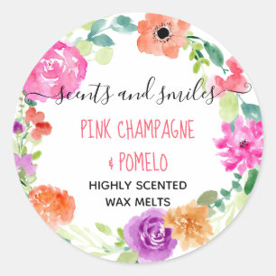 Wax Smelt Productlabel Vrouwelijke Waterverf Bloem Ronde Sticker