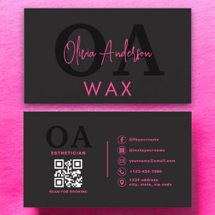Wax Specialist Esthetician QR Code Hot Pink Black Visitekaartje