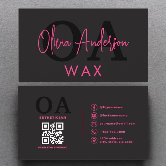 Wax Specialist Esthetician QR Code Hot Pink Black Visitekaartje