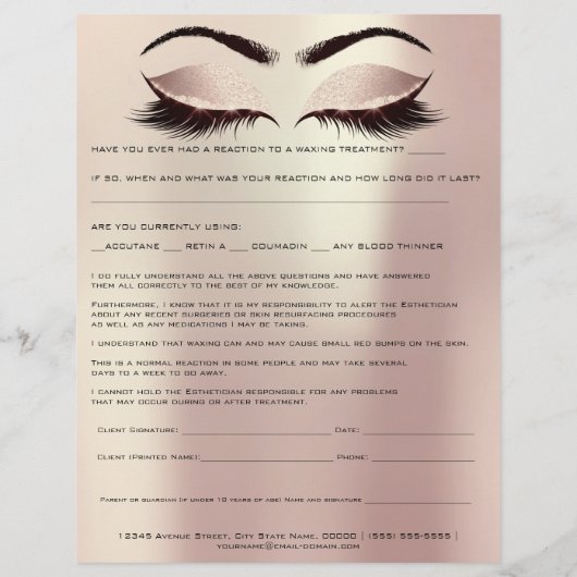 Waxing Depilation Liability Waiver Release Blush Flyer (Achterkant)