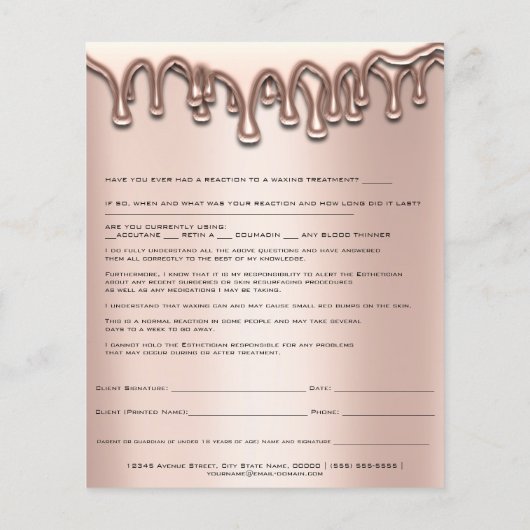 Waxing Depilation Liability Waiver Release Form Flyer (Achterkant)
