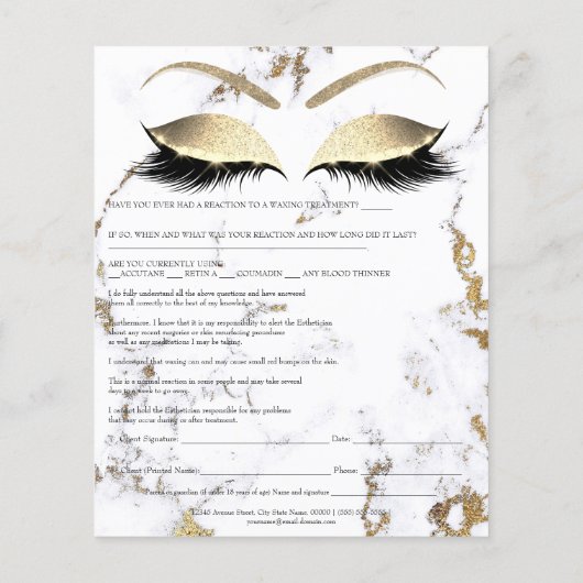 Waxing Depilation Liability Waiver Release Marble Flyer (Achterkant)