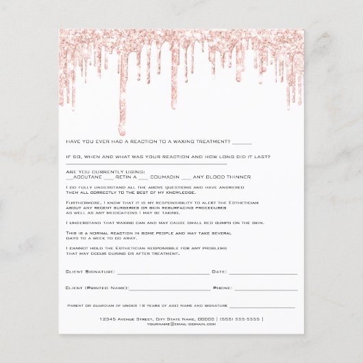 Waxing Depilation Liability Waiver Release White Flyer (Achterkant)
