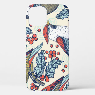  Waxwings Holly Kerstpatroon iPhone 12 Hoesje