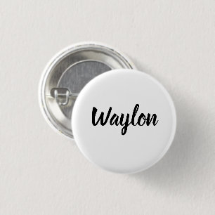 Waylon naam in bochtige letters, ronde button 3,2 cm